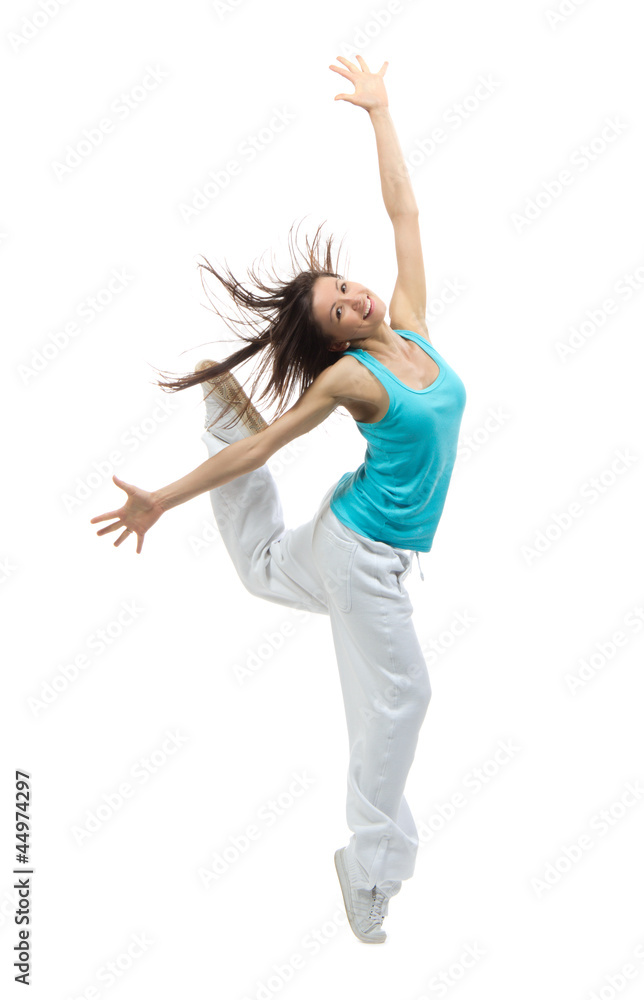 modern slim hip-hop style teenage girl jumping dancing modern slim hip-hop style teenage girl jumping dancing