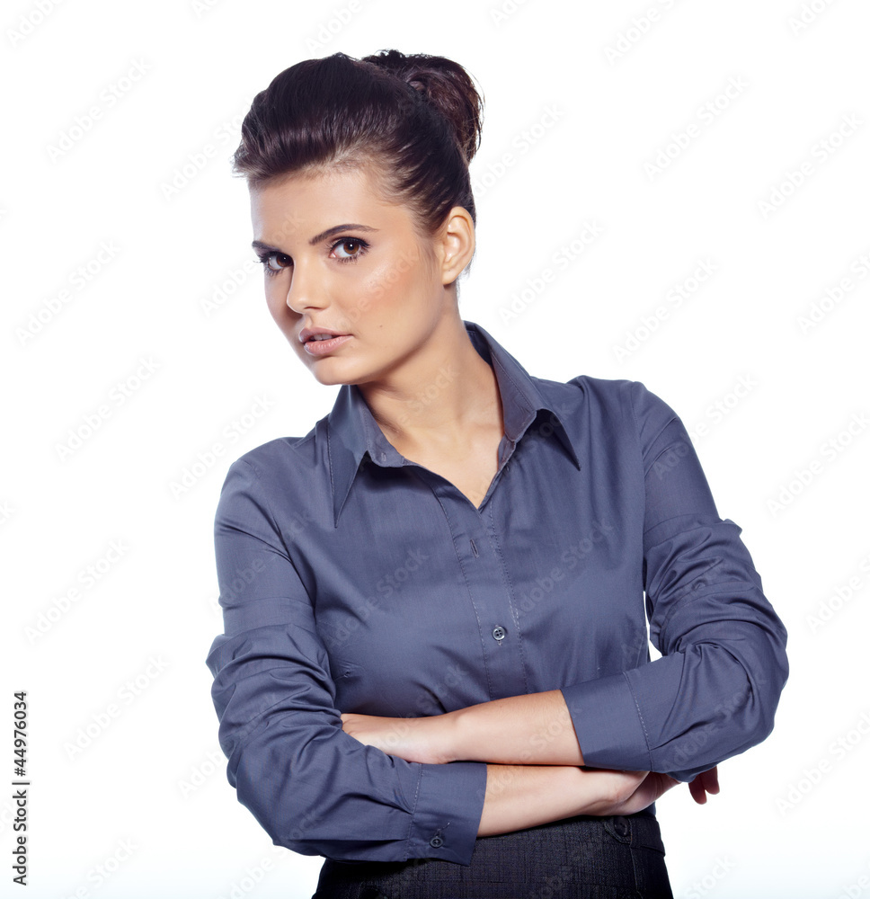Portrait of a happy young business woman standing against white Portrait of a happy young business woman standing against white