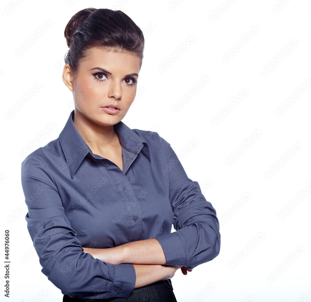 Portrait of a happy young business woman standing against white Portrait of a happy young business woman standing against white