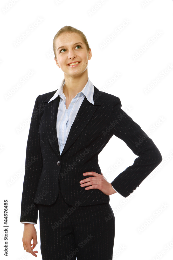 Closeup of a young successful businesswoman looking up Closeup of a young successful businesswoman looking up