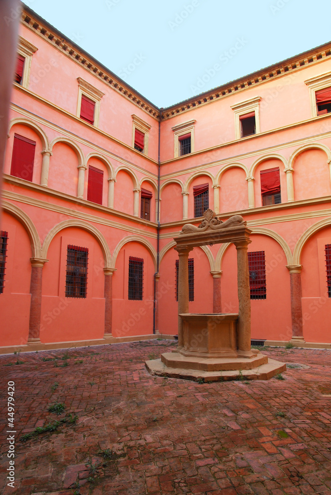 Italy, Bologna old medieval house courtyard