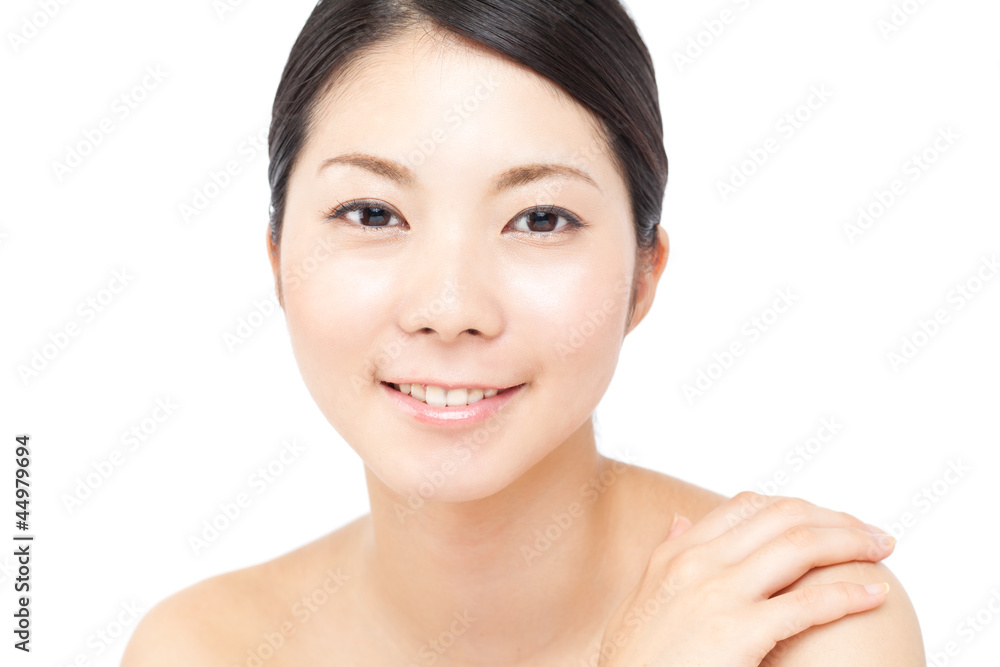 Beautiful young woman on white background. Portrait of asian.
