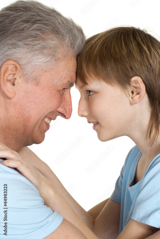 Happy Caucasian grandfather and grandson