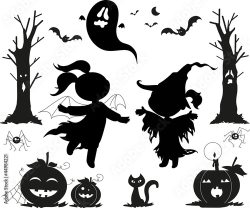 Halloween black icon set.
