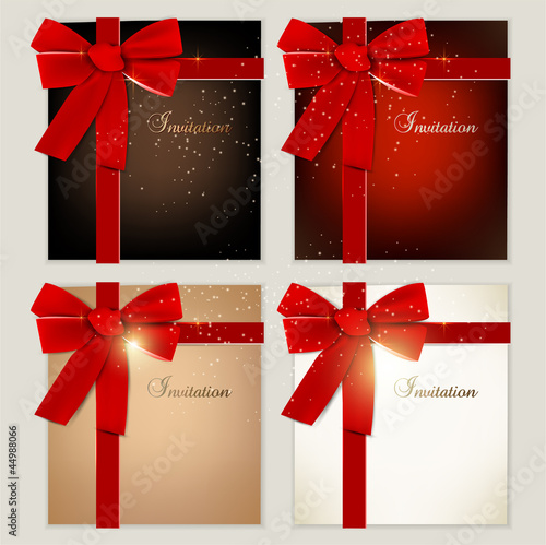 Collection of gift cards with ribbons. Vector background