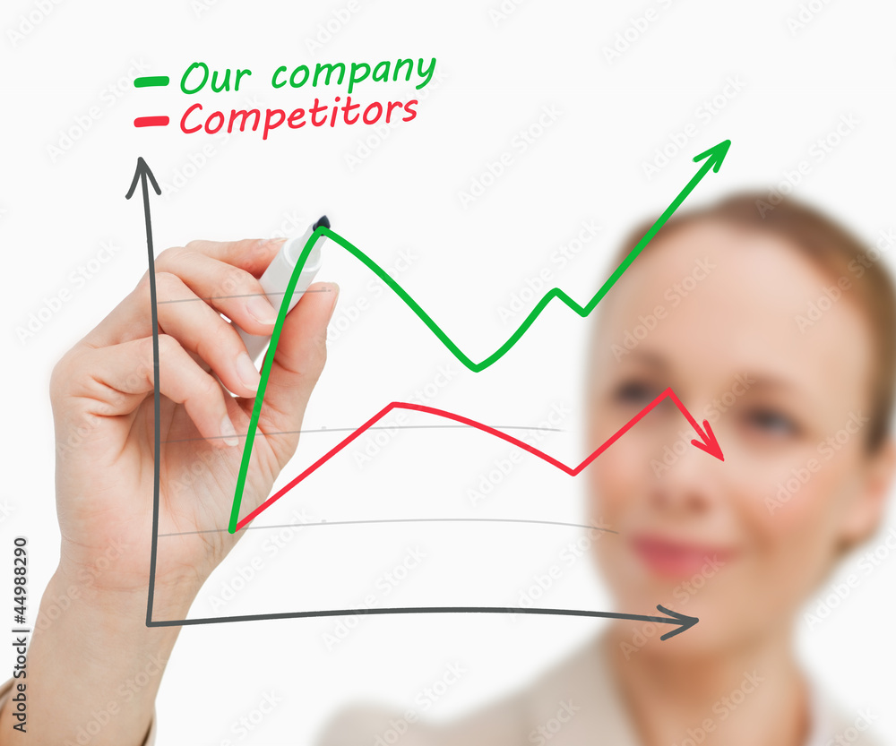 Woman drawing a graph in green and red Woman drawing a graph in green and red