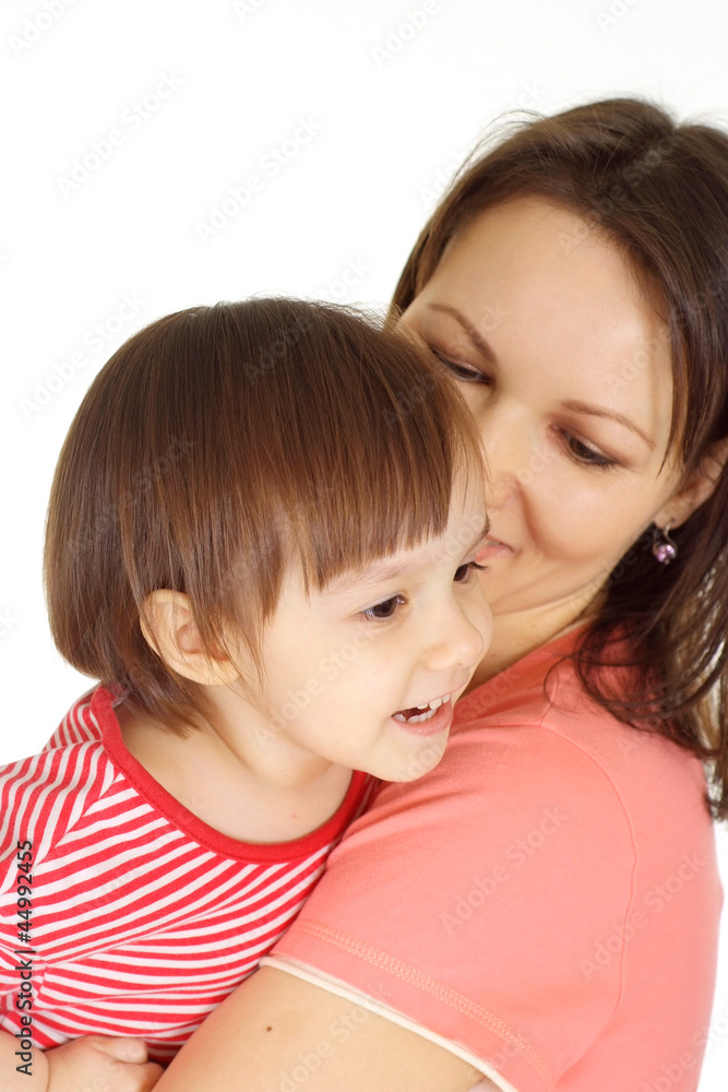 Mother and her child in a red sweater Mother and her child in a red sweater