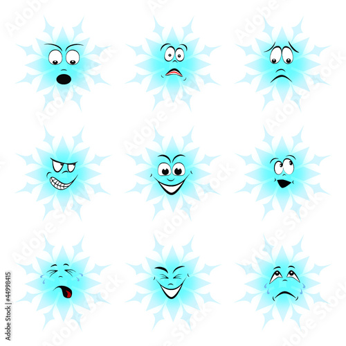 Schneeflocken mit lustigen Gesichtern