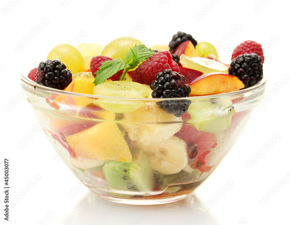 fresh fruits salad in bowl isolated on white fresh fruits salad in bowl isolated on white