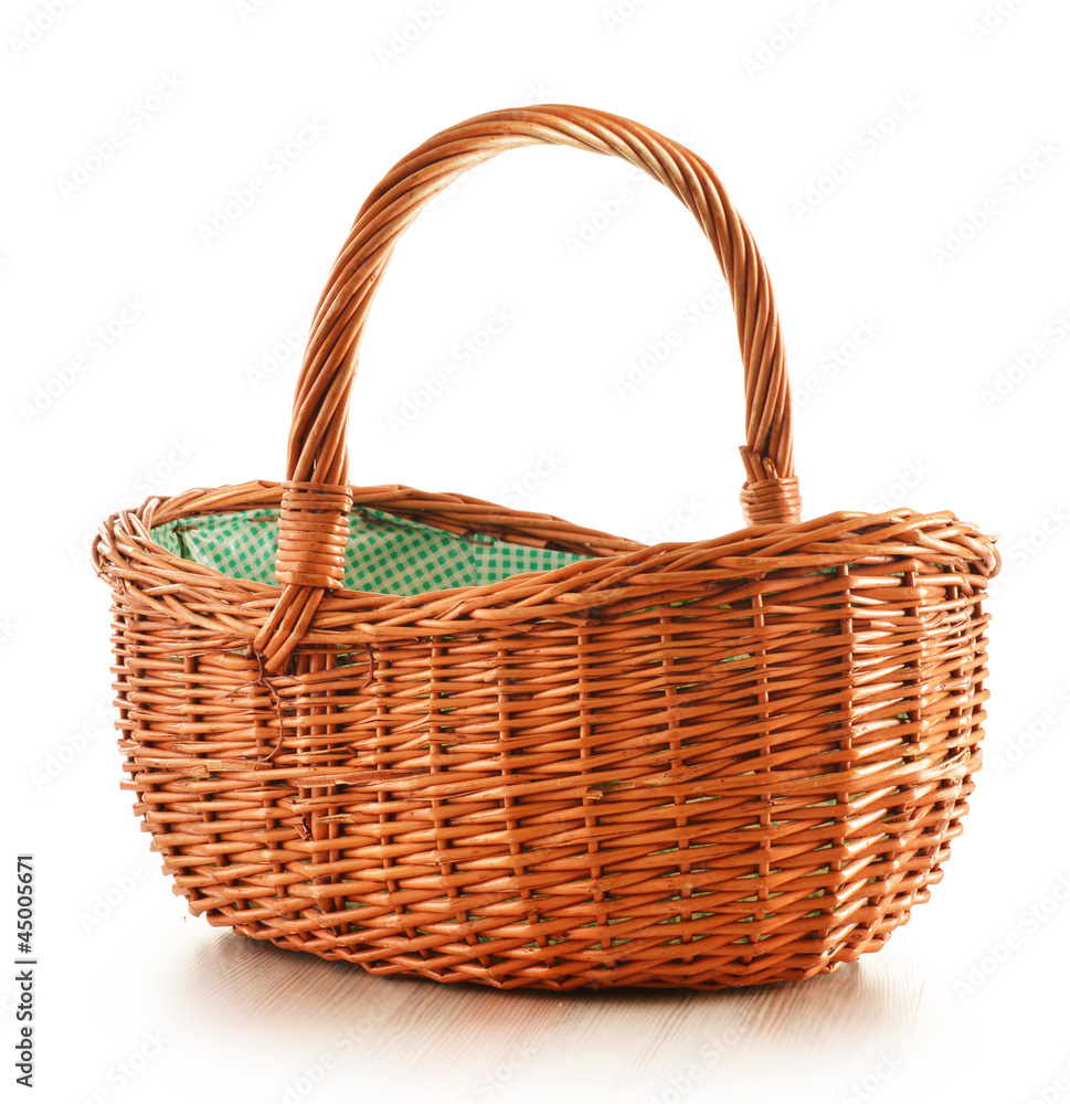 Empty wicker basket isolated on white Empty wicker basket isolated on white