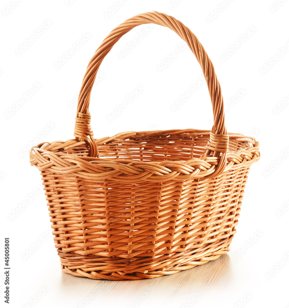 Empty wicker basket isolated on white