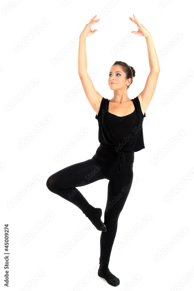 Obraz premium young beautiful brunette warming-up isolated on white