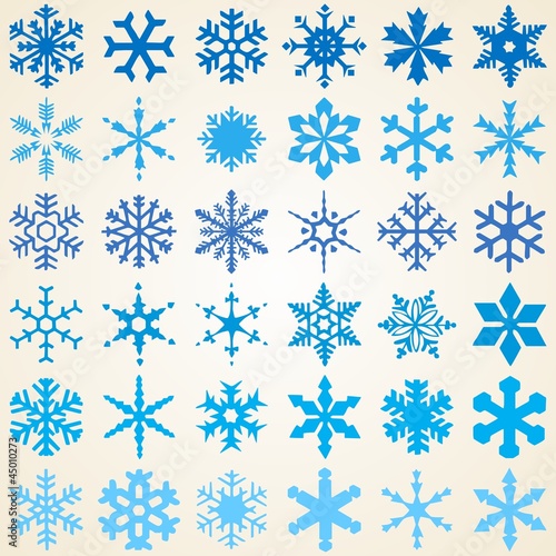 Snowflakes vector set, thirty six various decorative designs