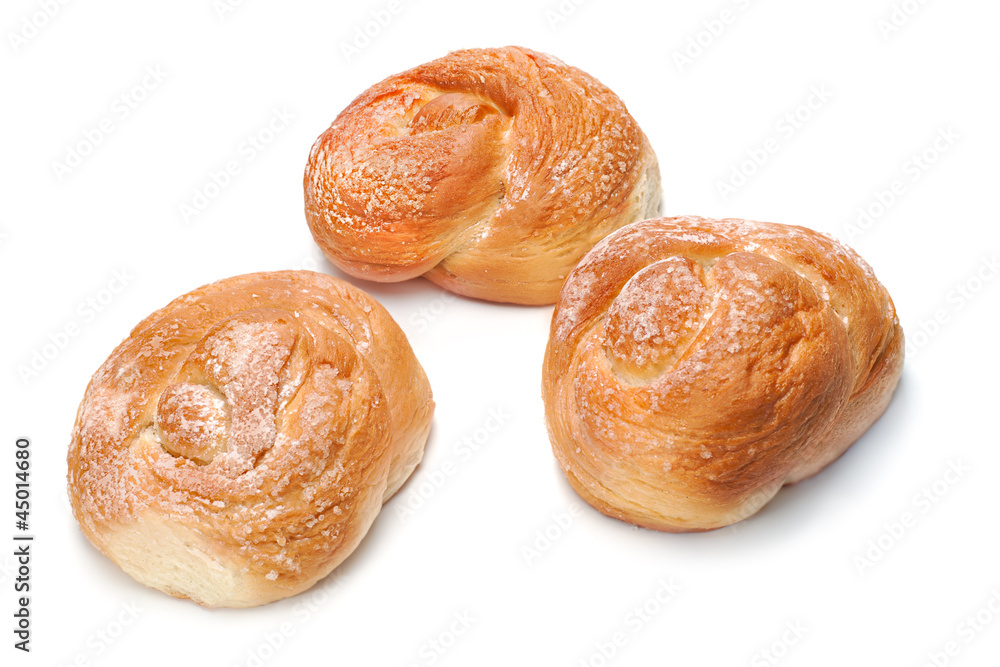 Fresh buns muffins for breakfast isolated on white background Fresh buns muffins for breakfast isolated on white background