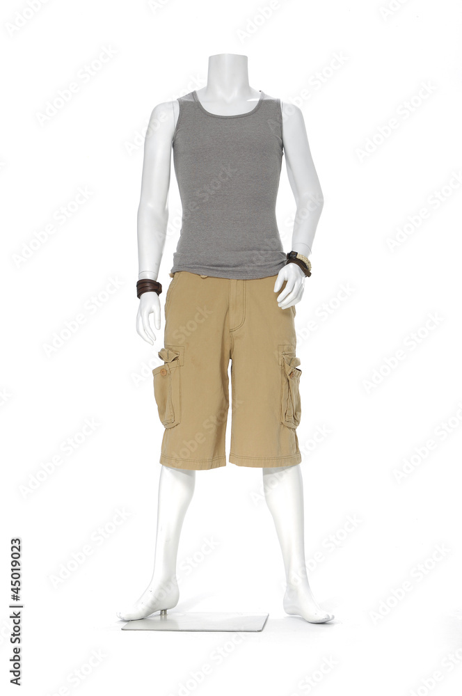 mannequin dressed in gray shirt isolated on white mannequin dressed in gray shirt isolated on white