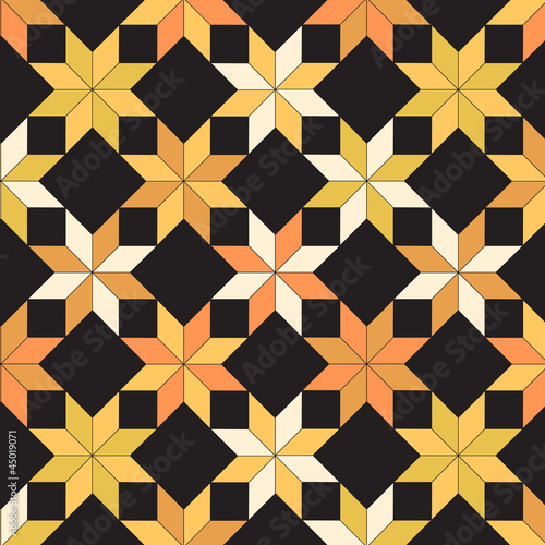 Quilt in black and yellow shades seamless pattern, vector
