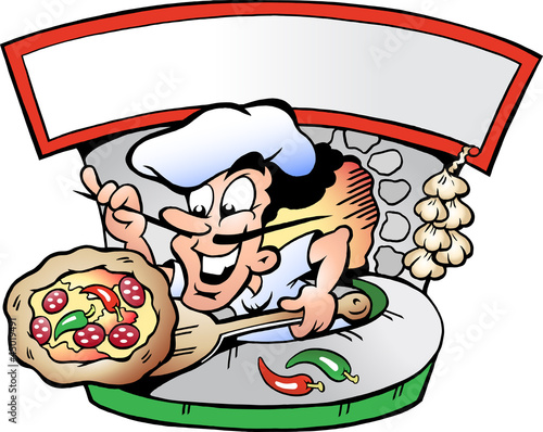 Hand-drawn Vector illustration of an Italian Pizza House
