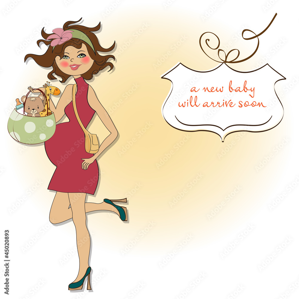new baby announcement card with pregnant woman new baby announcement card with pregnant woman