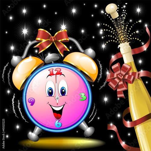 Happy New Year Party Cartoon Clock-Sveglia Festa Capodanno