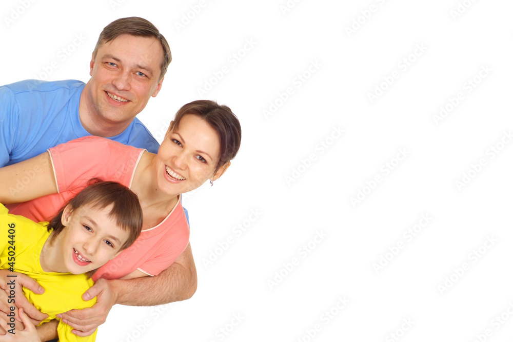 Cute family in bright T-shirts