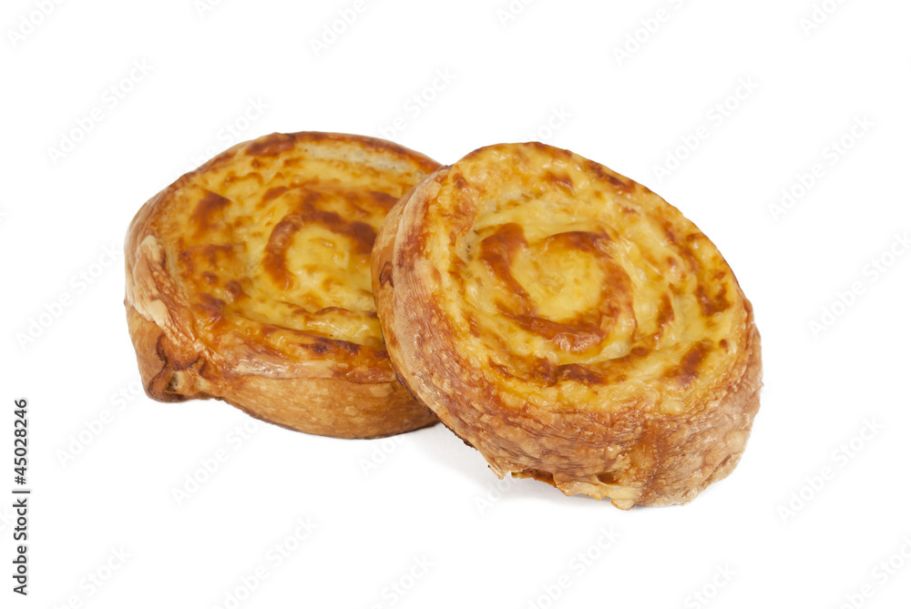 Two cheese pies isolated on white background Two cheese pies isolated on white background