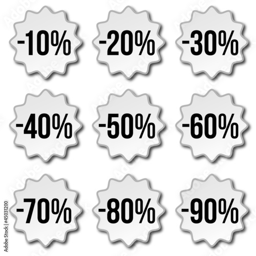 Rabatt Buttons grau 10-90 Prozent