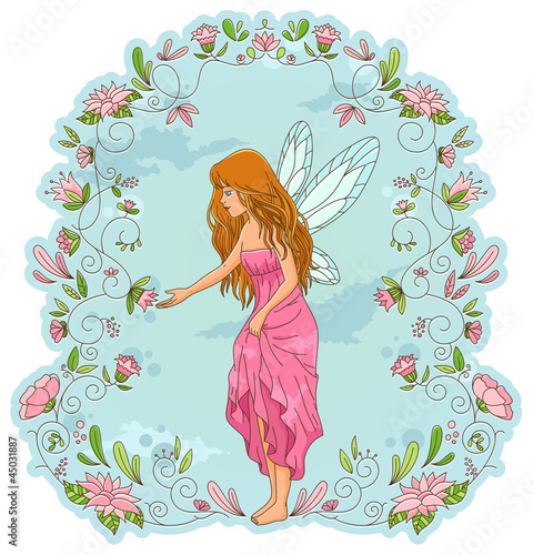 fairy standing in a frame of flowers