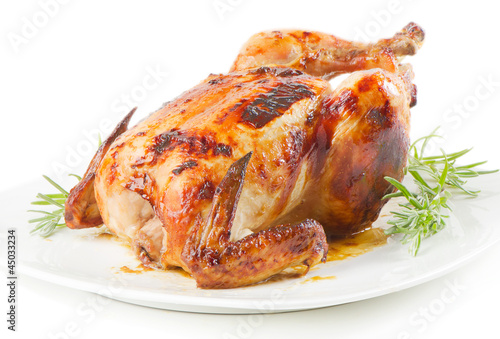 roast chicken isolated on white background photo