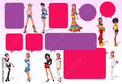 Colorful template for brochure with beautiful sexy cartoon girls