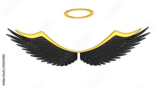 Black angel wings isolated on a white background.