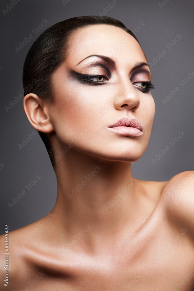 close up portrait of calm brunette woman close up portrait of calm brunette woman