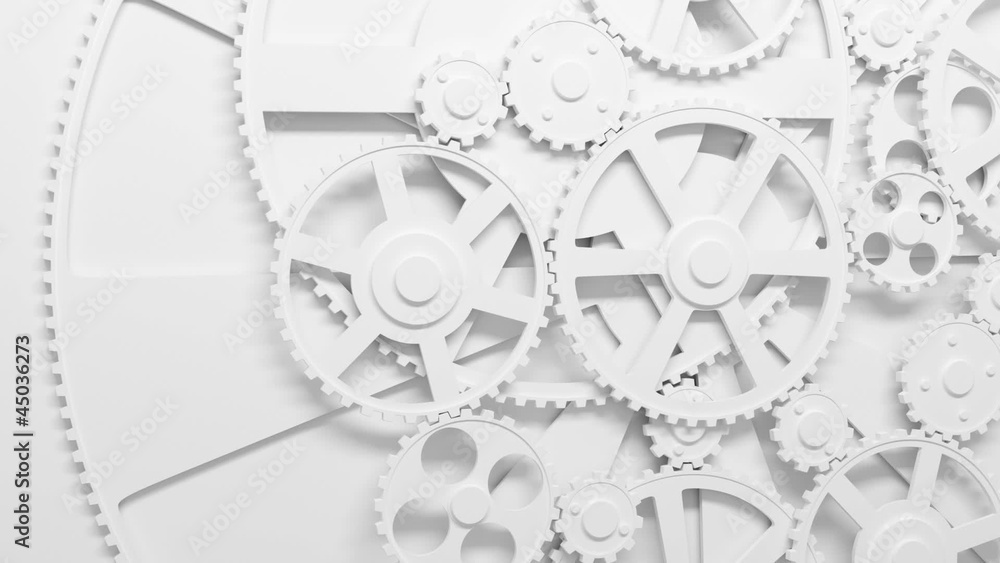 Gears Rotating in Looped 3d Animation White Color. Clock Mechanism Seamless Background HD 1080. Gears Rotating in Looped 3d Animation White Color. Clock Mechanism Seamless Background HD 1080.
