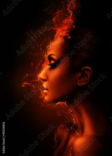 the burning woman head profile