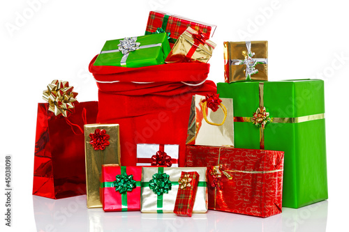 Christmas sack and presents isolated