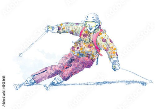 down hill skier - hand drawing