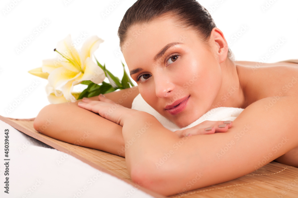 Portrait of young beautiful woman in spa environment Portrait of young beautiful woman in spa environment
