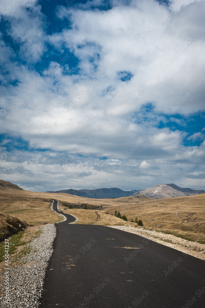Road in mountains. Asphalt Road in Romania Carpathian mountains