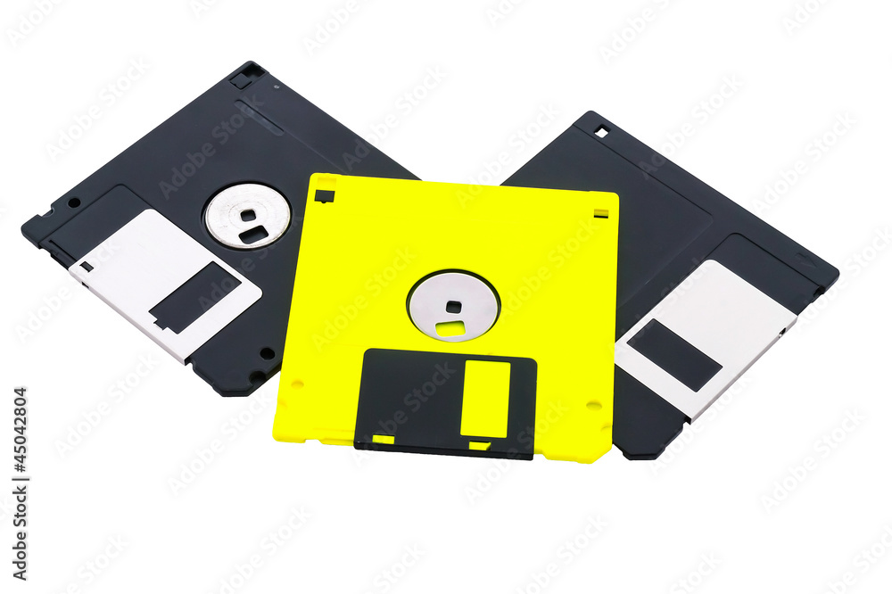 Three diskettes, floppy disks. Three diskettes, floppy disks.