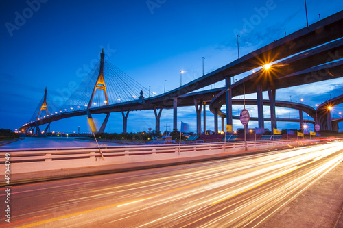 Curve of the suspension bridge with night sky