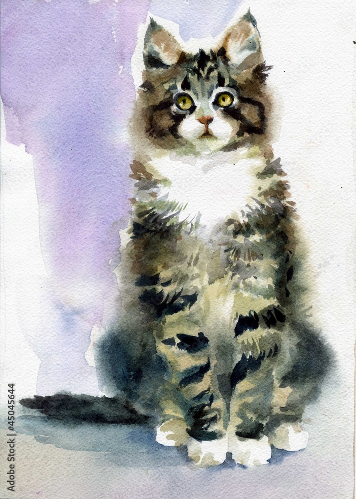 Fototapeta premium Watercolor Animal Collection: Gray Cat