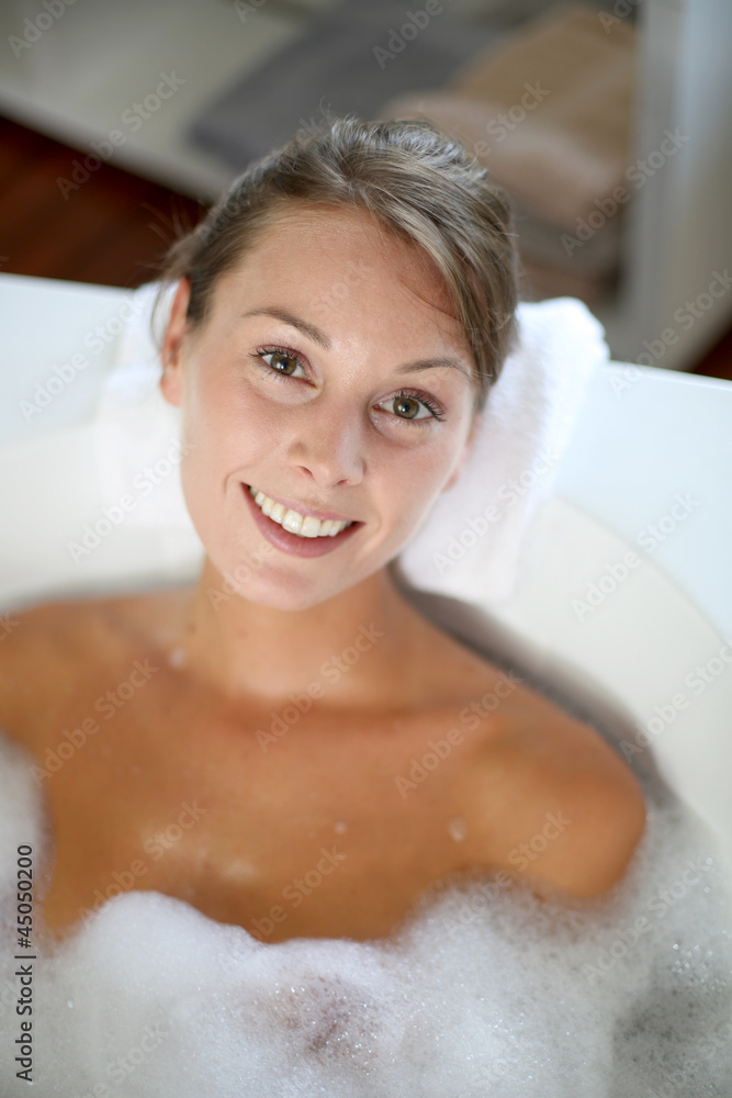 Upper view of gorgeous woman taking a bath Upper view of gorgeous woman taking a bath