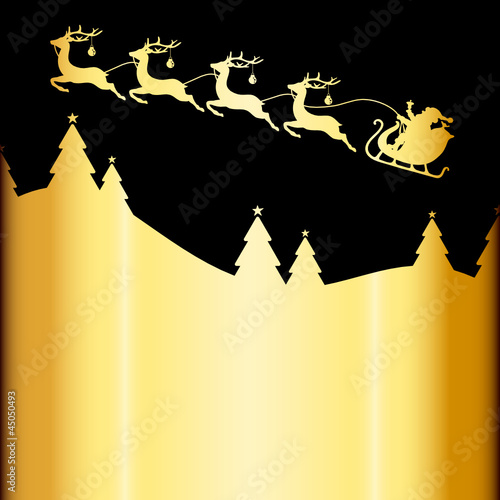 mas Card Christmas Sleigh Silent Night Gold/Black