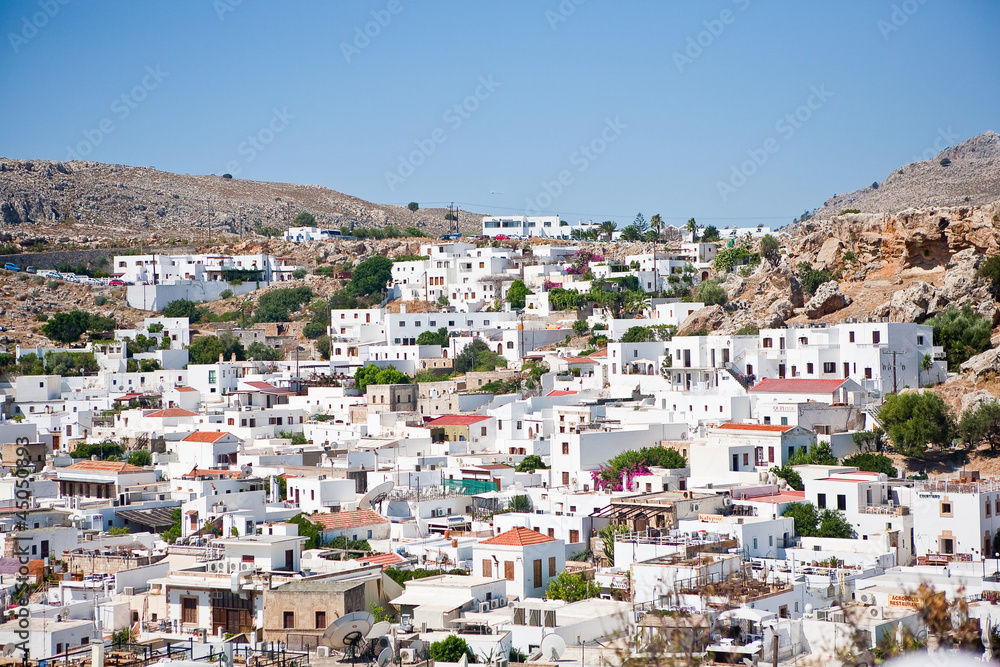 view of the town of Lindos, Rhodes Island, Greece 