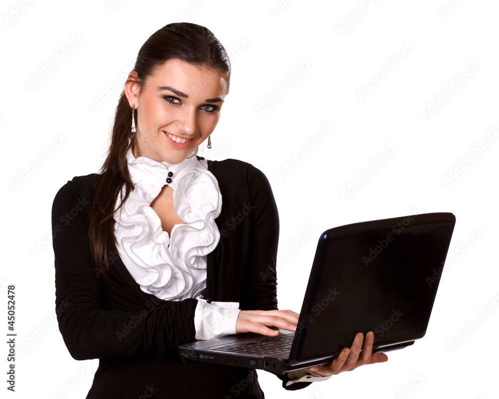 beautiful brunette in a business style with a laptop beautiful brunette in a business style with a laptop