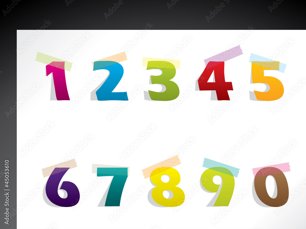 Color paper numbers sticked to background with tape