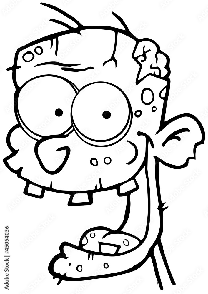 Outlined Zombie Head Cartoon Character