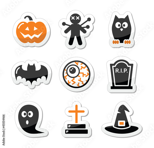 Halloween black icons set as labels