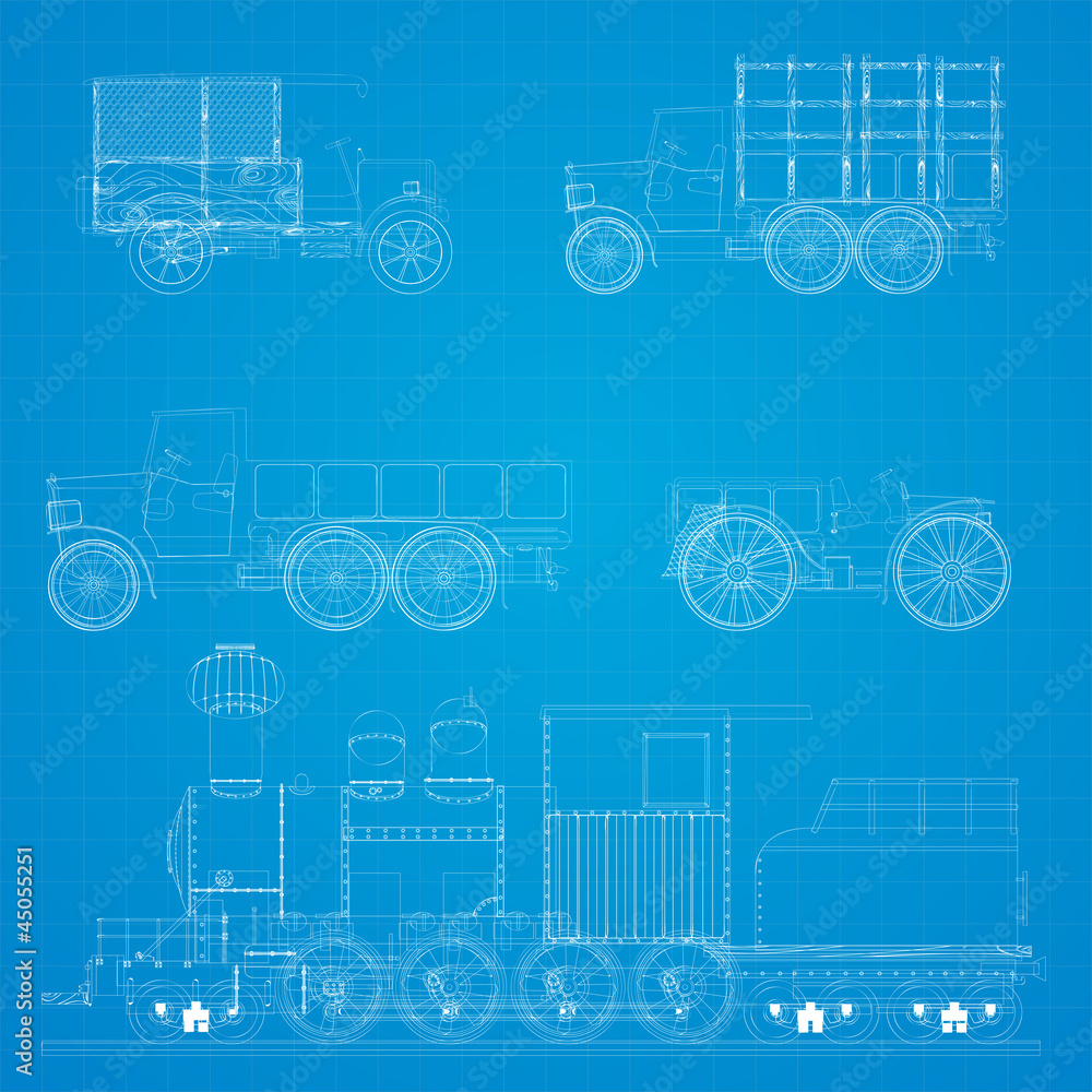 Fototapeta premium Retro cars blueprint