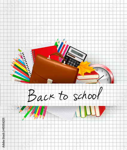 School supplies on a paper. Education background. Vector.