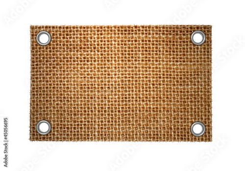 Empty grunge label of burlap with rivets